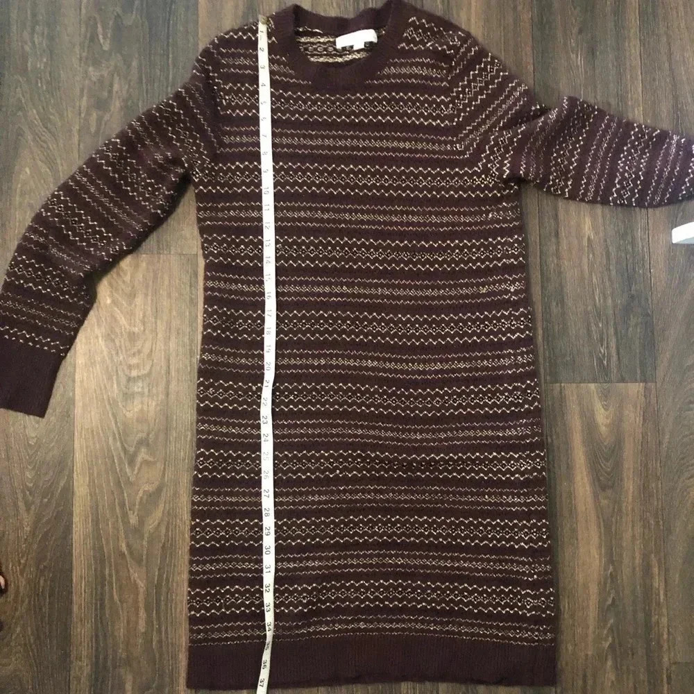 Loft Maroon and Gold stripped Sweater Dress Women’s Petite Large - Picture 9 of 12